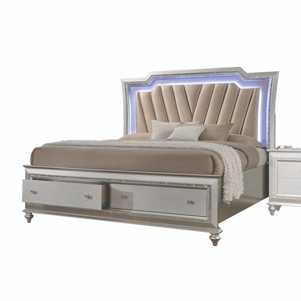 ACME Kaitlyn Synthetic Leather & Champagne California King Bed with Storage & LED Model 27224CK