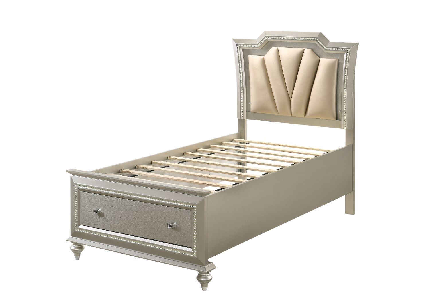 ACME Kaitlyn Synthetic Leather & Champagne Twin Bed with LED Model 27240T