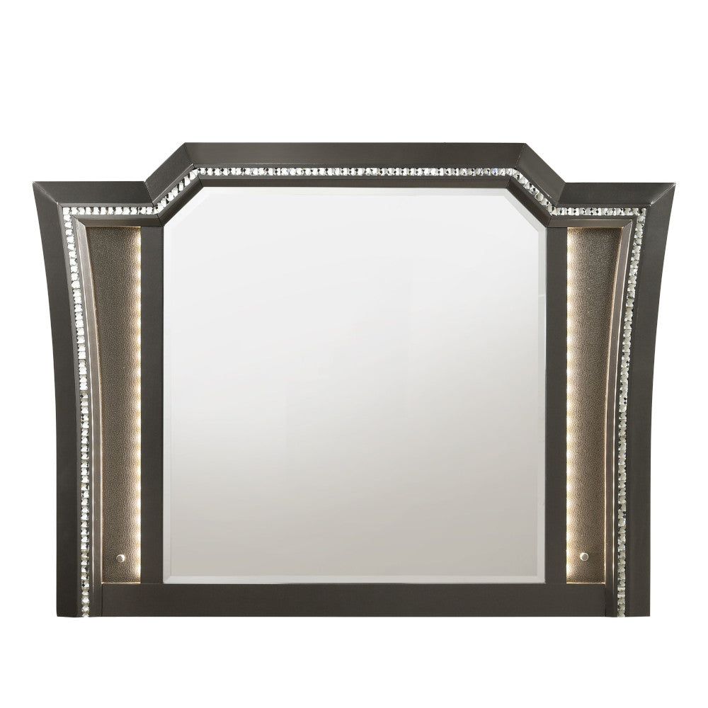 ACME Kaitlyn Metallic Gray Mirror with LED Model 27284
