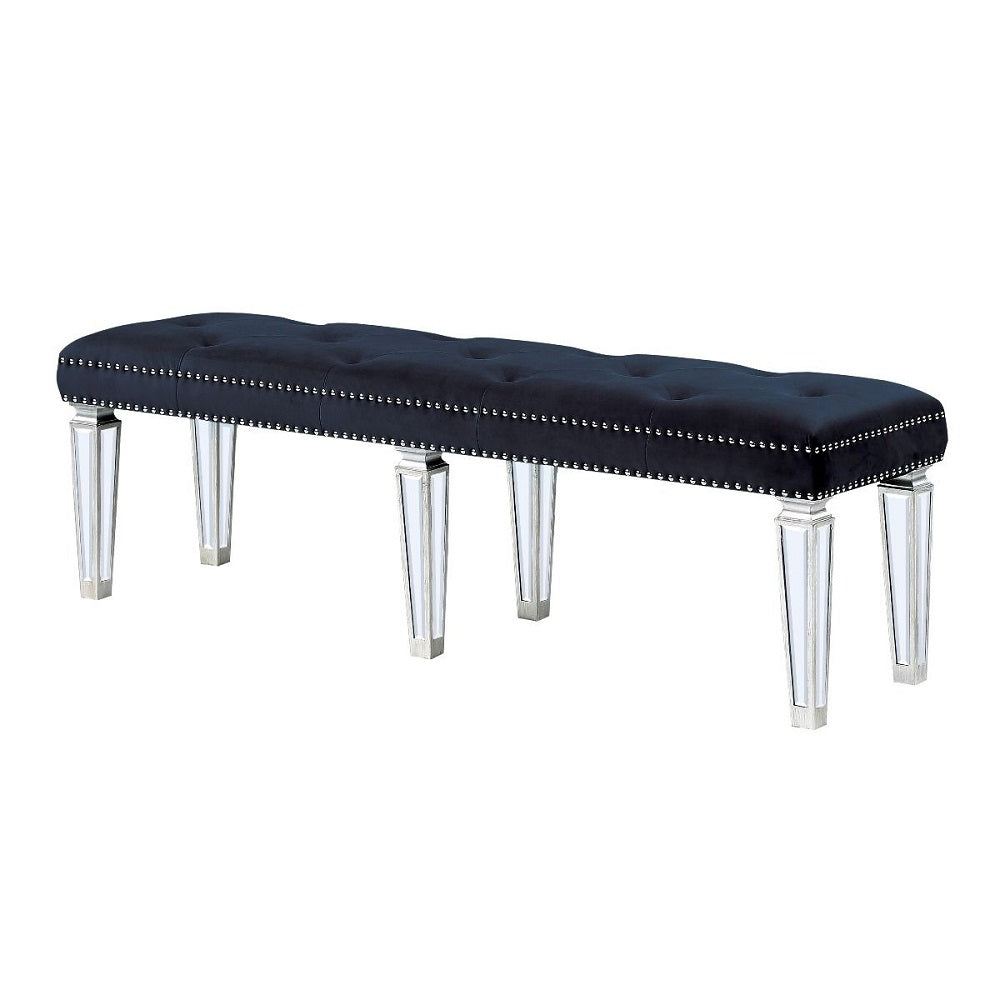 ACME Varian Dark Navy Velvet & Mirrored Bench Model 27357
