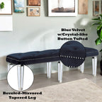 ACME Varian Dark Navy Velvet & Mirrored Bench Model 27357