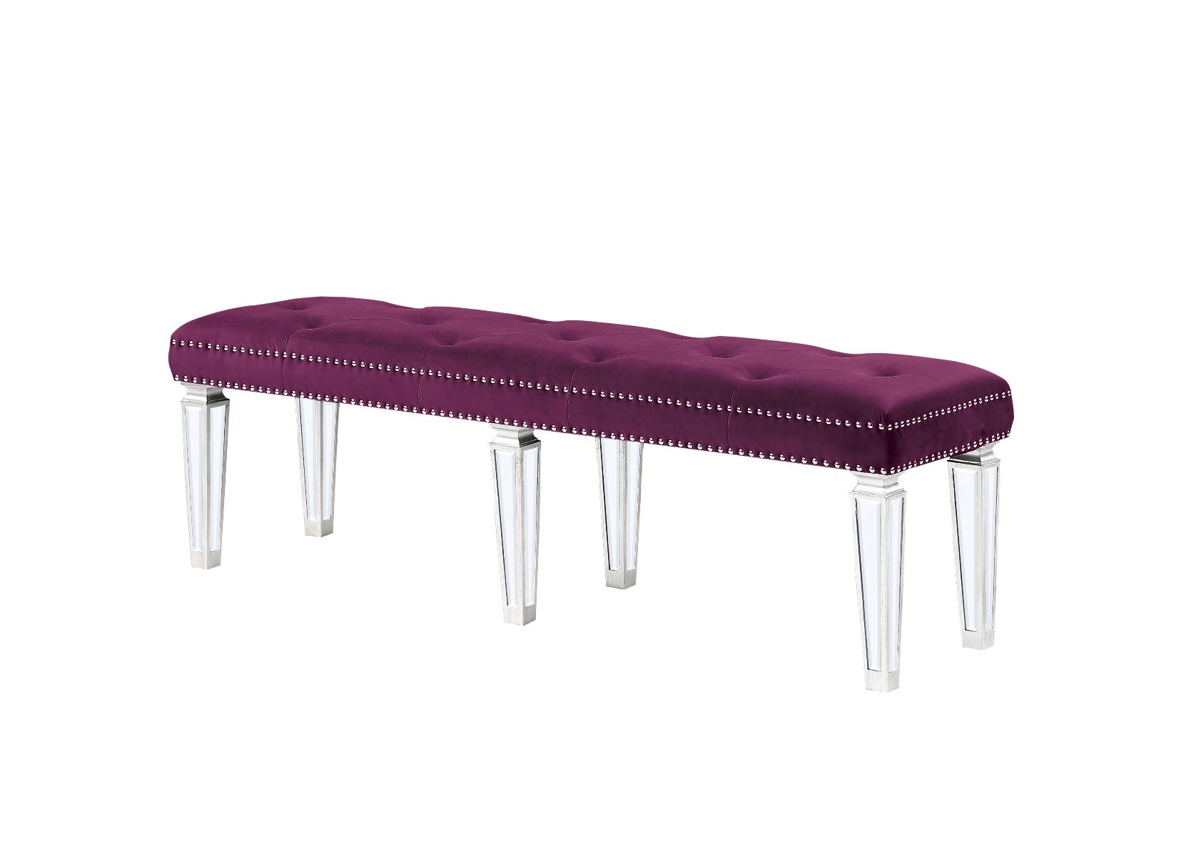 ACME Varian Burgundy Velvet & Mirrored Bench Model 27377