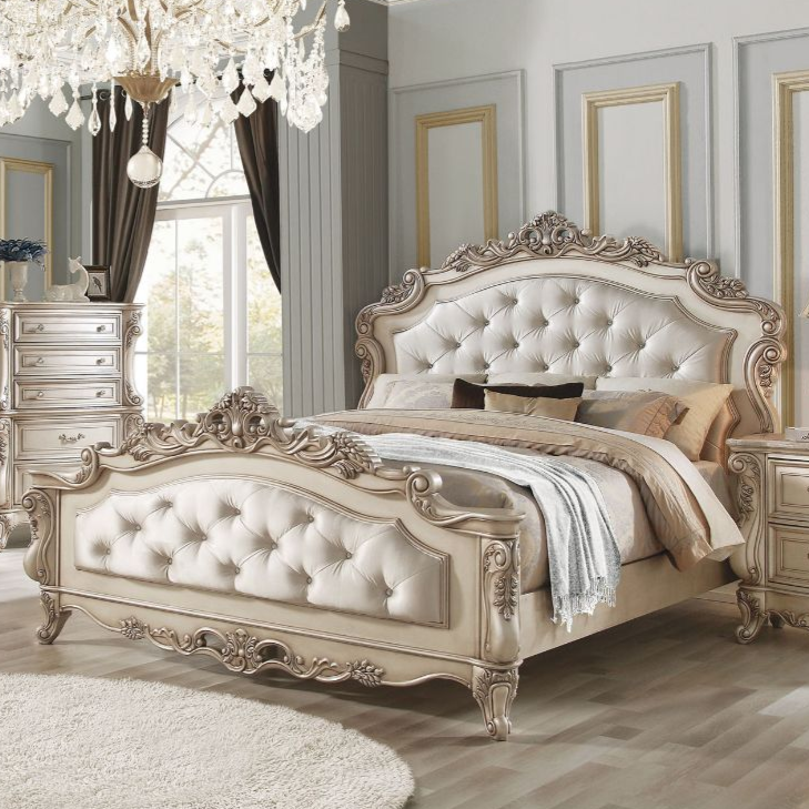 ACME Gorsedd Fabric & Golden Ivory Queen Bed Model 27440Q