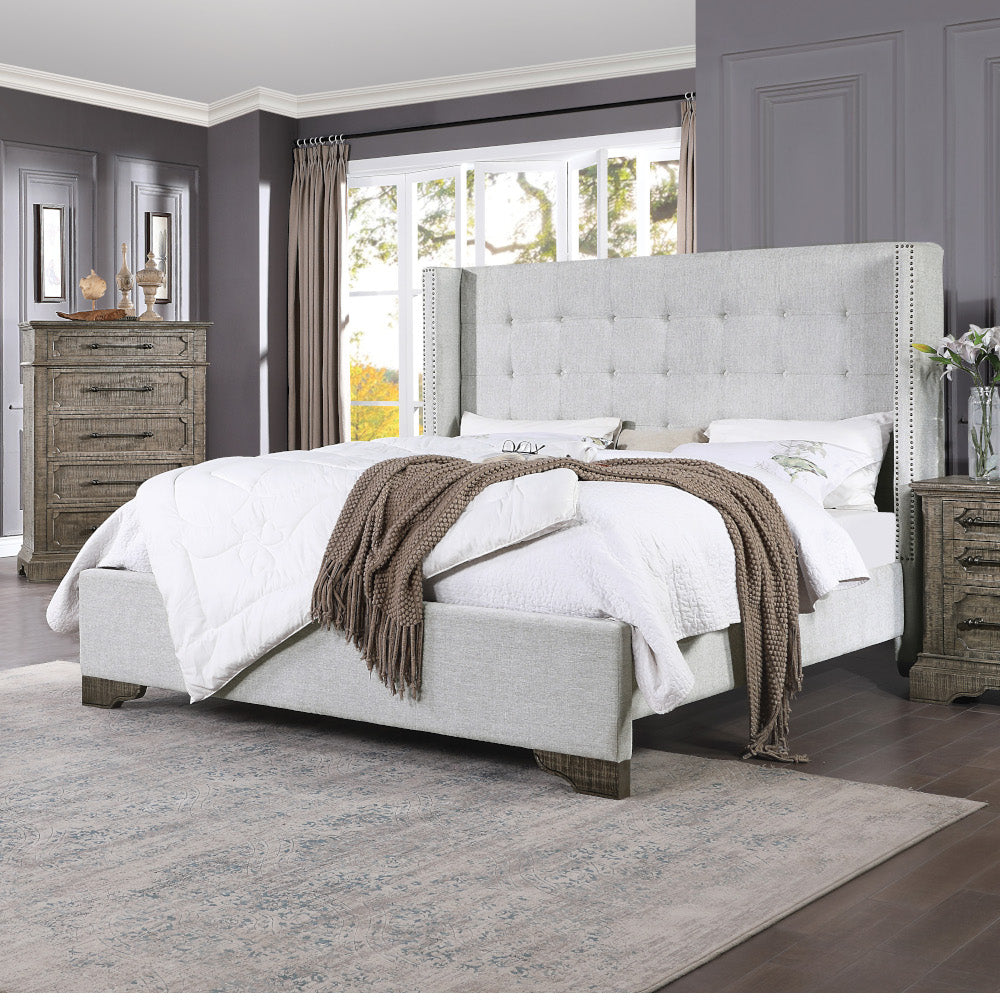 ACME Artesia Tan Fabric & Salvaged Natural Queen Bed Model 27700Q