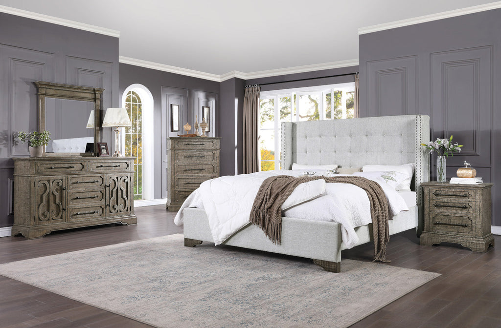 ACME Artesia Tan Fabric & Salvaged Natural Queen Bed Model 27700Q