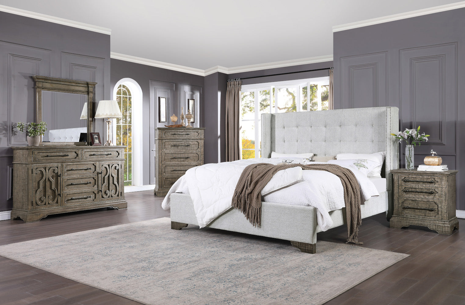 ACME Artesia Tan Fabric & Salvaged Natural Queen Bed Model 27700Q