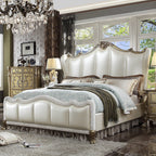 ACME Dresden II Pearl White Synthetic Leather & Gold Patina Eastern King Bed Model 27817EK