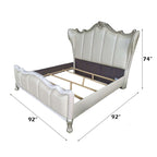 ACME Dresden II Pearl White Synthetic Leather & Gold Patina Eastern King Bed Model 27817EK