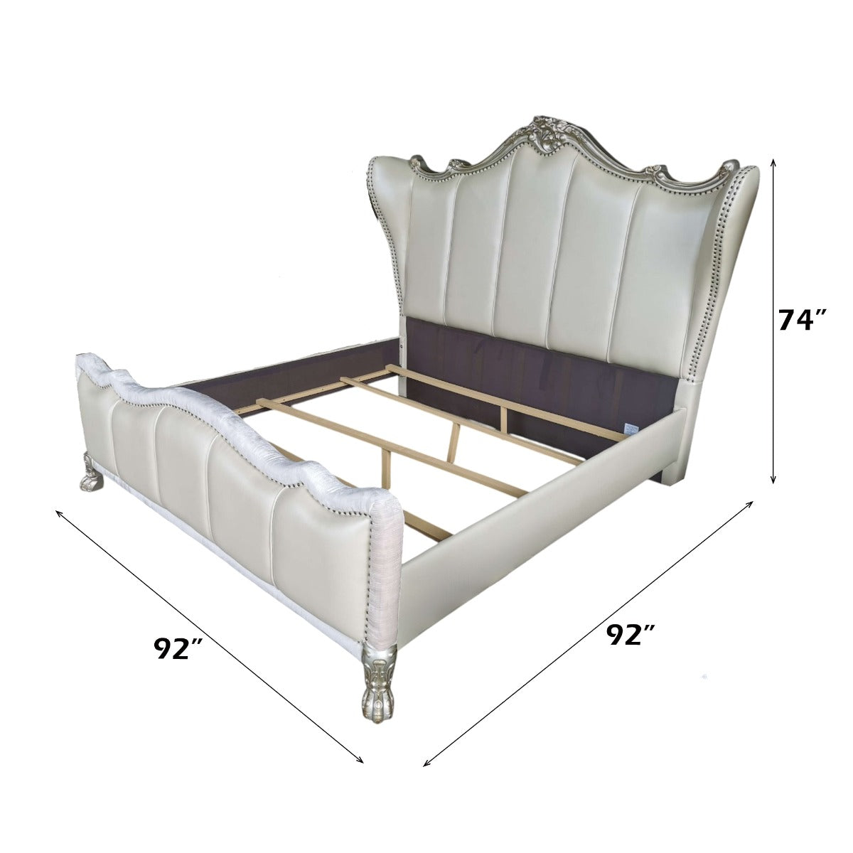 ACME Dresden II Pearl White Synthetic Leather & Gold Patina Eastern King Bed Model 27817EK