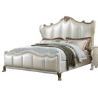 ACME Dresden II Pearl White Synthetic Leather & Gold Patina Queen Bed Model 27820Q