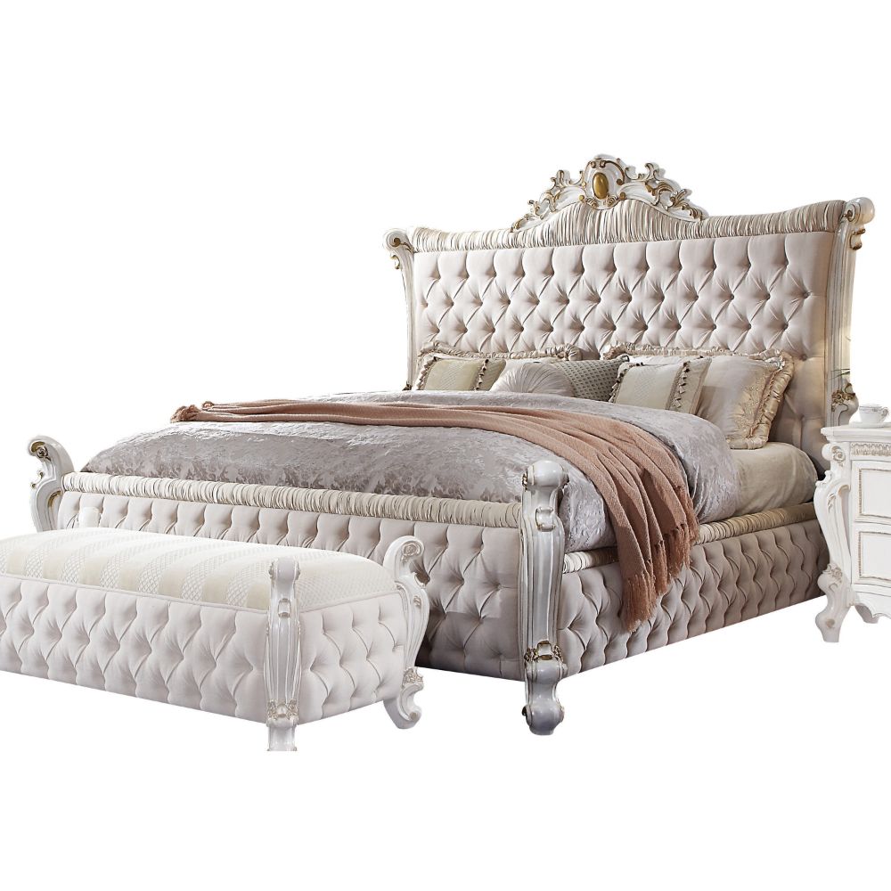 ACME Picardy Fabric & Antique Pearl California King Bed Model 27874CK