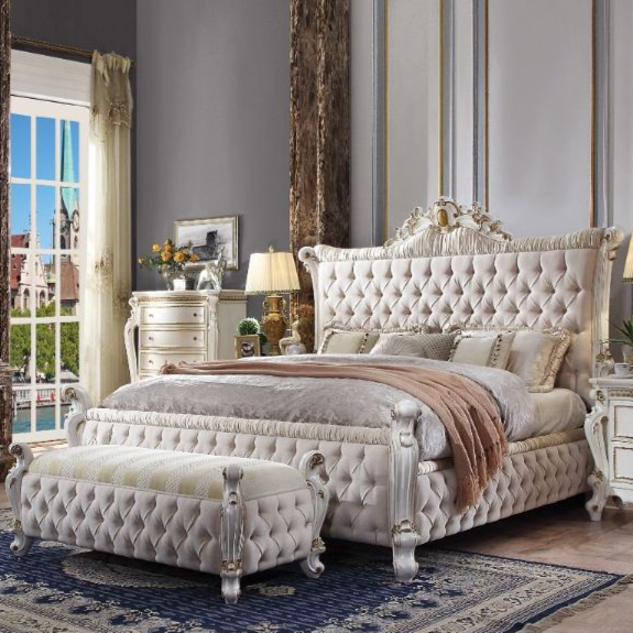 ACME Picardy Fabric & Antique Pearl Queen Bed Model 27880Q