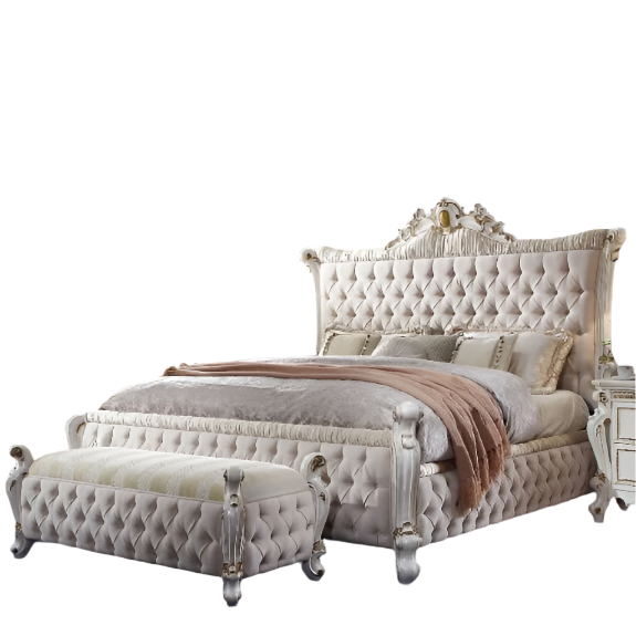 ACME Picardy Fabric & Antique Pearl Queen Bed Model 27880Q