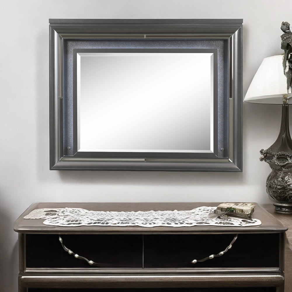 ACME Sawyer Metallic Gray Mirror with LED Model 27974