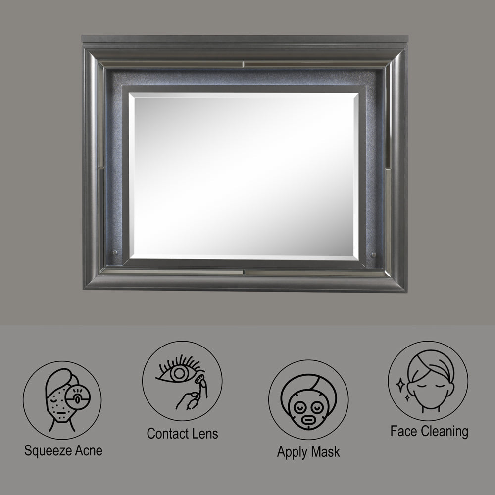 ACME Sawyer Metallic Gray Mirror with LED Model 27974