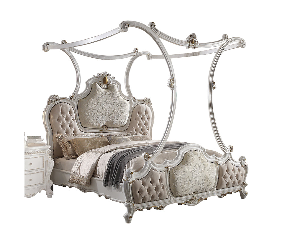 ACME Picardy Fabric & Antique Pearl Eastern King Bed Model 28207EK