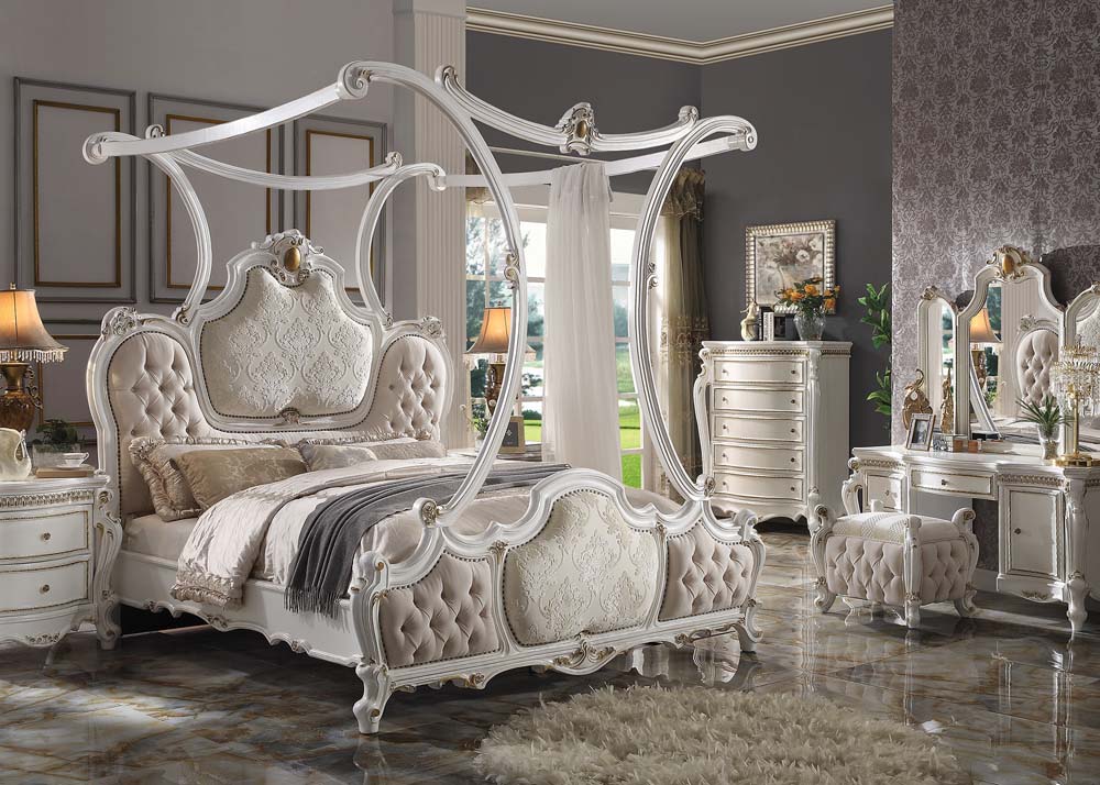 ACME Picardy Fabric & Antique Pearl Eastern King Bed Model 28207EK