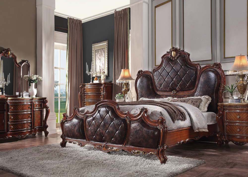 ACME Picardy Synthetic Leather & Honey Oak California King Bed Model 28234CK