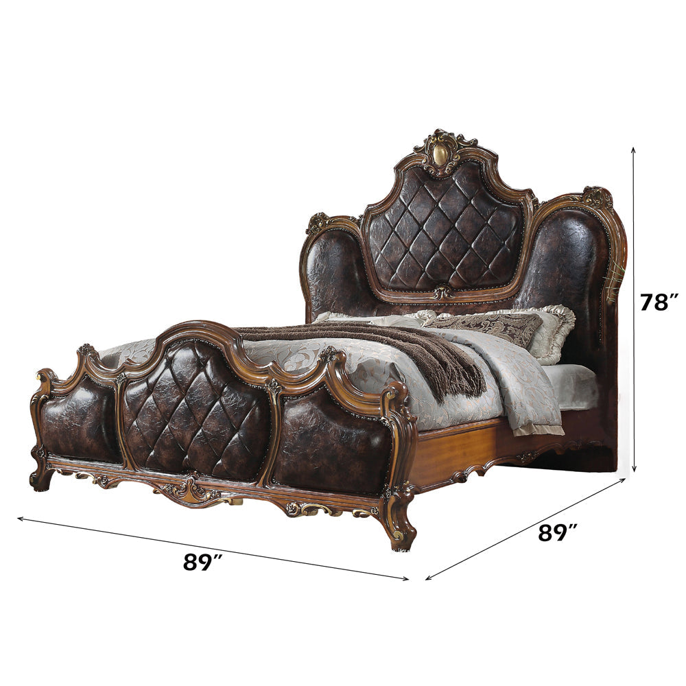 ACME Picardy Synthetic Leather & Honey Oak Eastern King Bed Model 28237EK