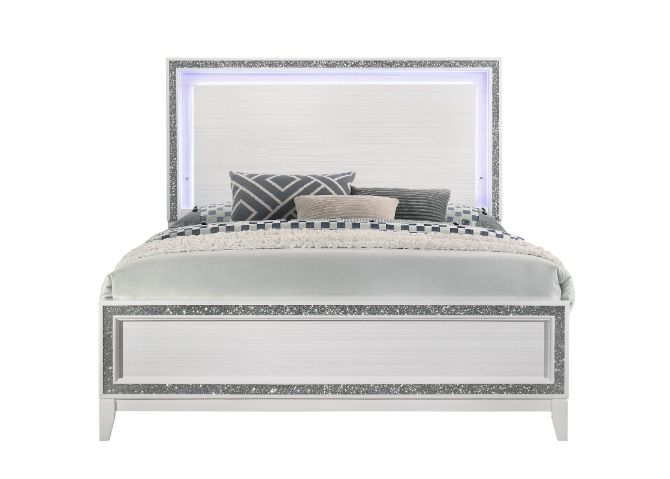 ACME Haiden LED & White Eastern King Bed with LED Model 28447EK