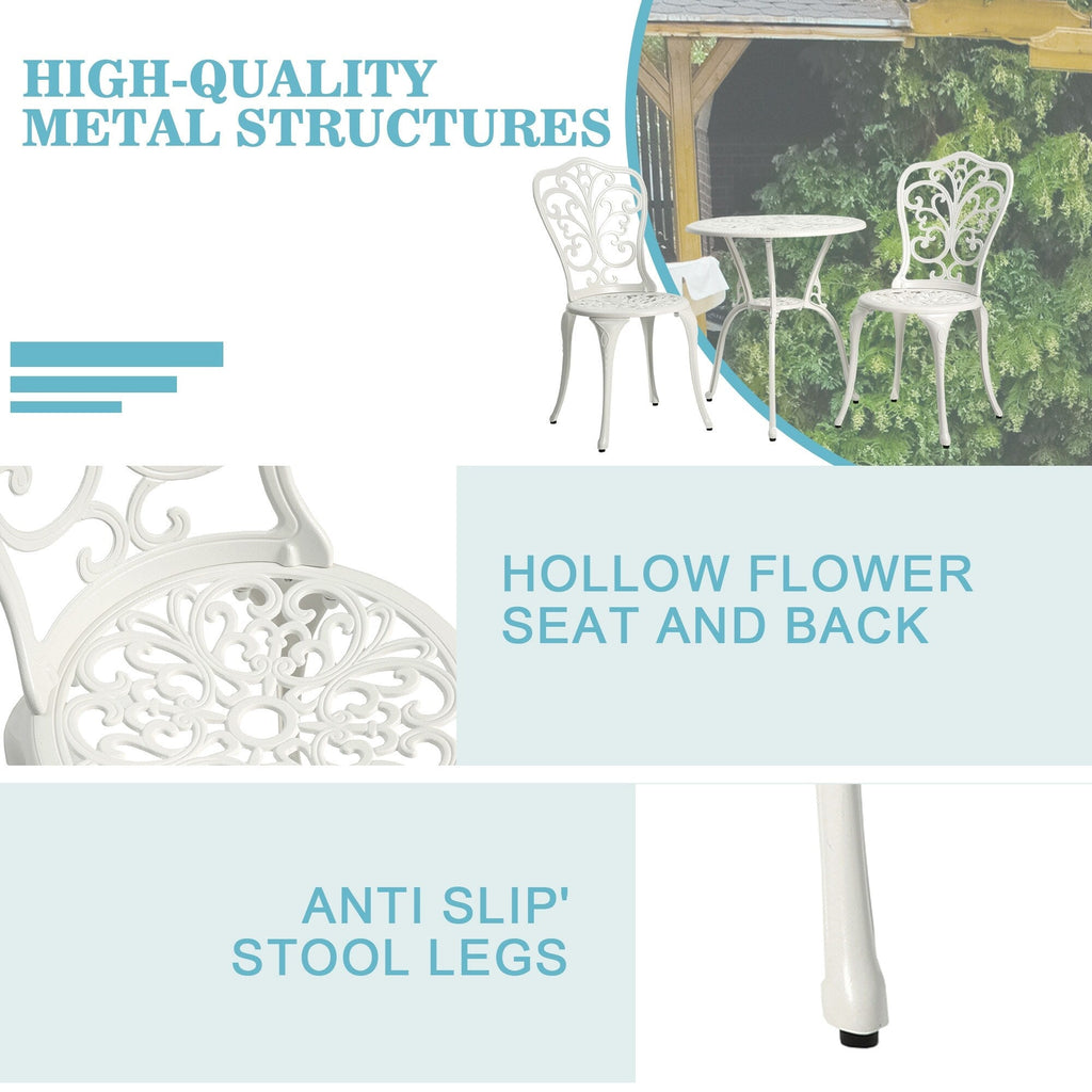 Ensemble table et chaises papillon d'extérieur en aluminium 3 pièces avec trou pour parasol