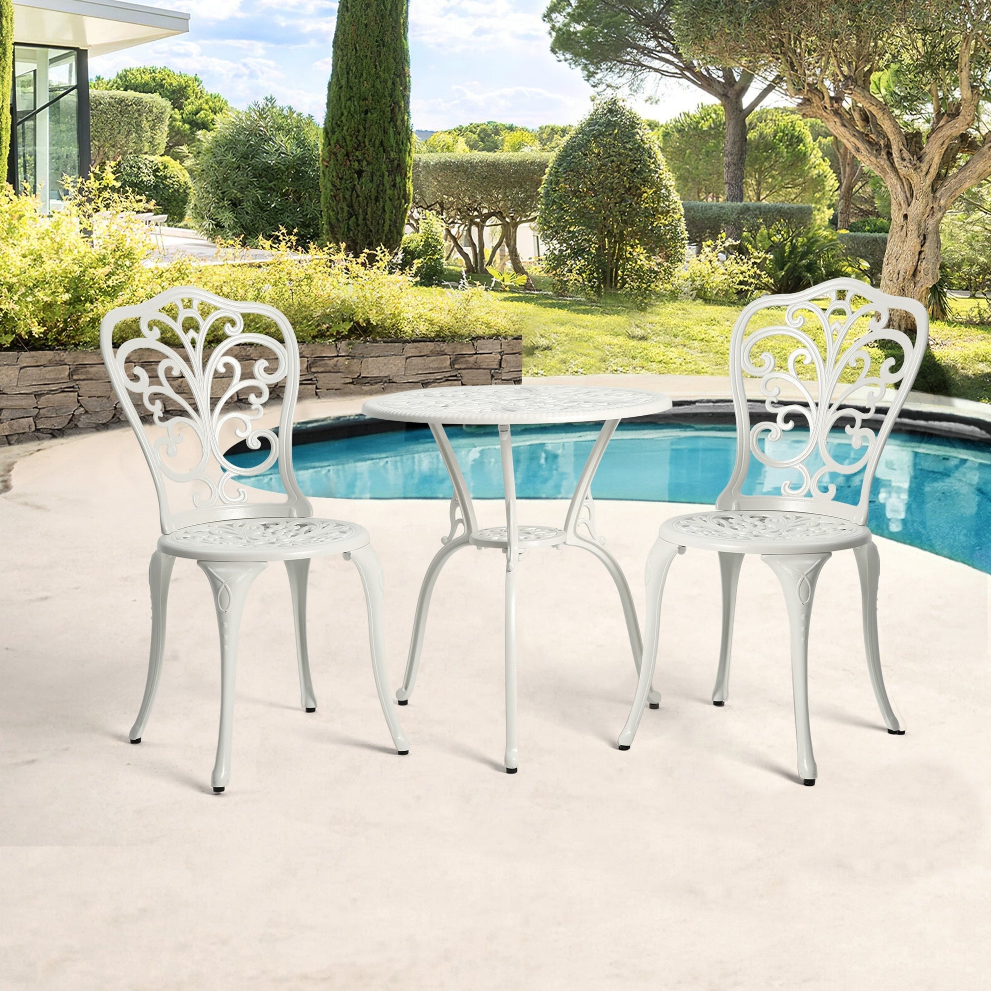 Ensemble table et chaises papillon d'extérieur en aluminium 3 pièces avec trou pour parasol