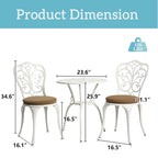 Ensemble table et chaises papillon d'extérieur en aluminium 3 pièces avec trou pour parasol