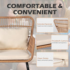 Ensemble bistro de conversation en résine tressée 3 pièces pour extérieur, mobilier de patio en rotin résistant aux intempéries avec coussins