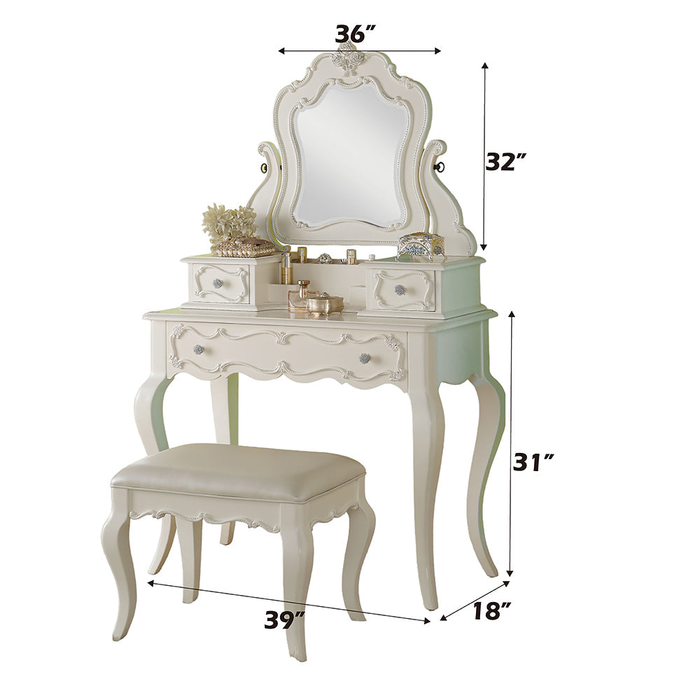 ACME Edalene Pearl White Vanity Desk with Mirror Model 30516