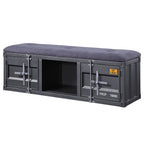 ACME Cargo Gray Fabric & Gunmetal Bench with Storage Model 35927