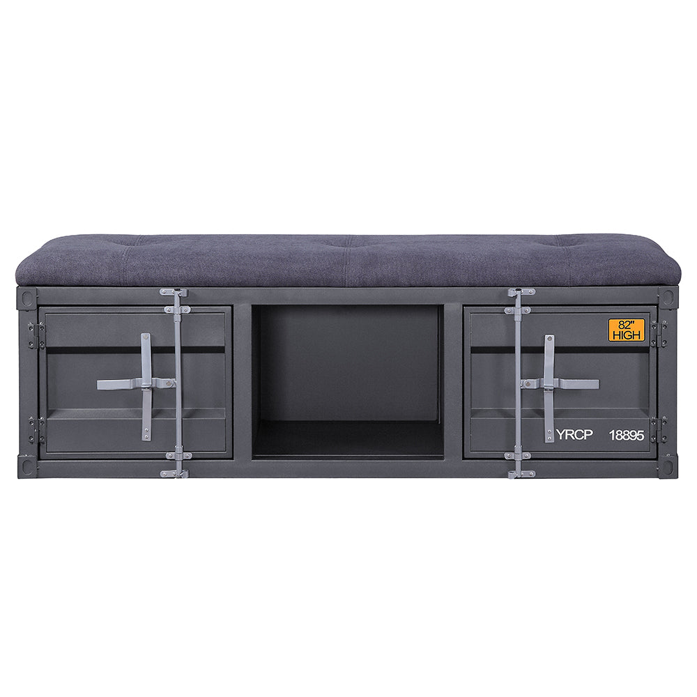 ACME Cargo Gray Fabric & Gunmetal Bench with Storage Model 35927