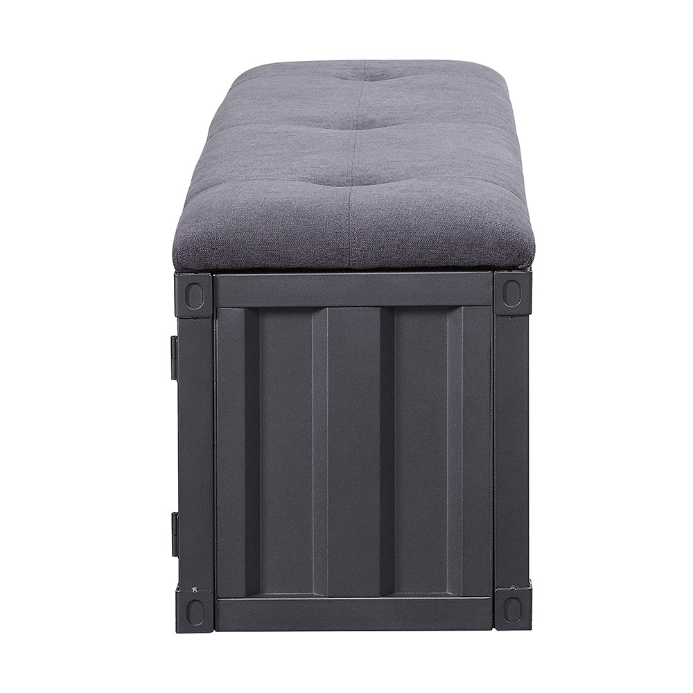 ACME Cargo Gray Fabric & Gunmetal Bench with Storage Model 35927