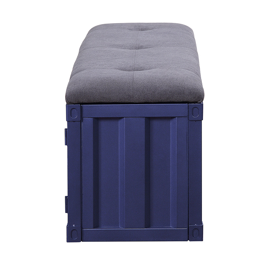 ACME Cargo Gray Fabric & Blue Bench with Storage Model 35942