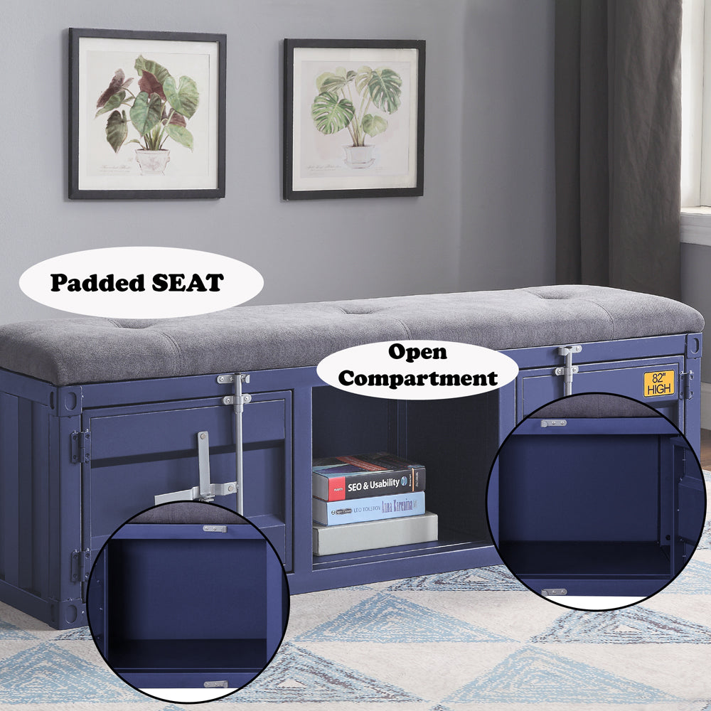 ACME Cargo Gray Fabric & Blue Bench with Storage Model 35942