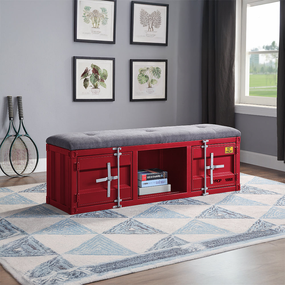 ACME Cargo Gray Fabric & Red Bench with Storage Model 35956