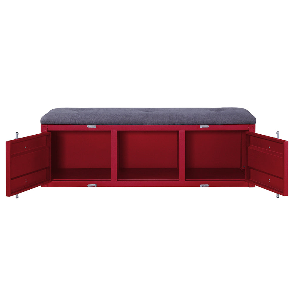 ACME Cargo Gray Fabric & Red Bench with Storage Model 35956