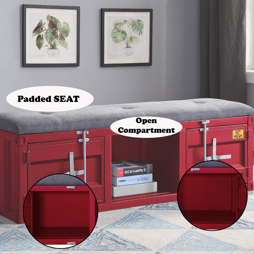 ACME Cargo Gray Fabric & Red Bench with Storage Model 35956