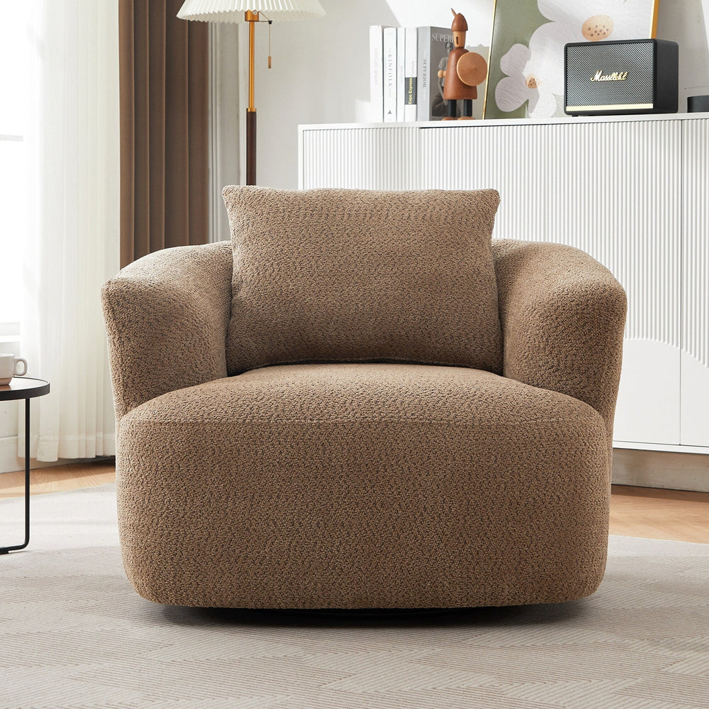 Fauteuil pivotant à 360°, fauteuil d'appoint en bouclette de 38,2 cm avec coussin décoratif, fauteuil-canapé rembourré de forme cylindrique avec accoudoirs incurvés