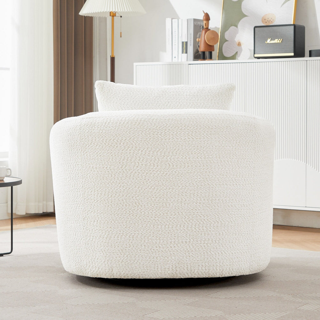 Fauteuil pivotant à 360°, fauteuil d'appoint en bouclette de 38,2 cm avec coussin décoratif, fauteuil-canapé rembourré de forme cylindrique avec accoudoirs incurvés