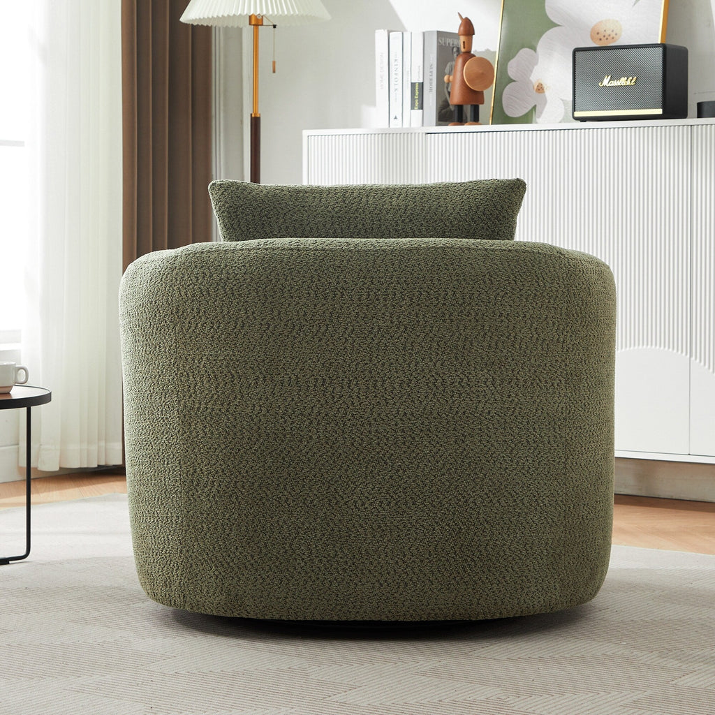 Fauteuil pivotant à 360°, fauteuil d'appoint en bouclette de 38,2 cm avec coussin décoratif, fauteuil-canapé rembourré de forme cylindrique avec accoudoirs incurvés