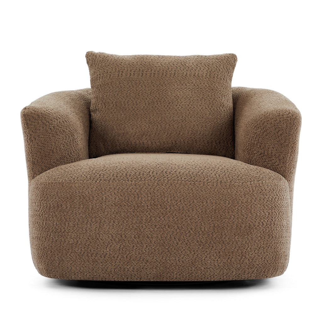 Fauteuil pivotant à 360°, fauteuil d'appoint en bouclette de 38,2 cm avec coussin décoratif, fauteuil-canapé rembourré de forme cylindrique avec accoudoirs incurvés