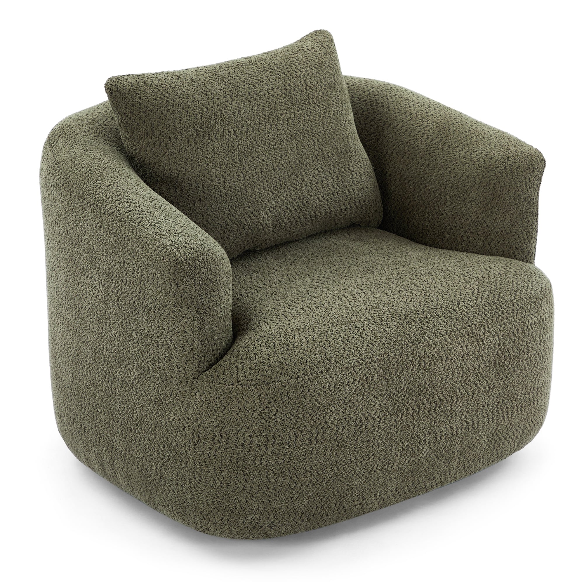 Fauteuil pivotant à 360°, fauteuil d'appoint en bouclette de 38,2 cm avec coussin décoratif, fauteuil-canapé rembourré de forme cylindrique avec accoudoirs incurvés