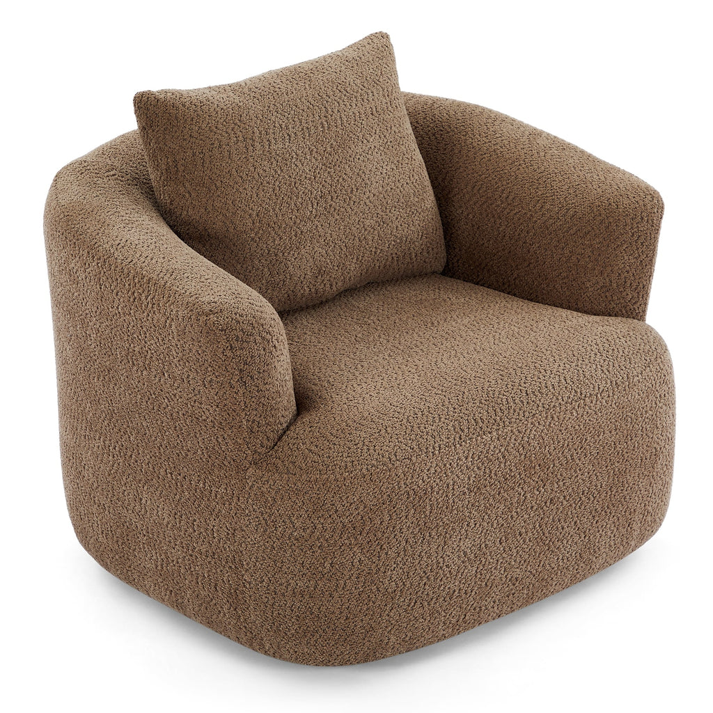 Fauteuil pivotant à 360°, fauteuil d'appoint en bouclette de 38,2 cm avec coussin décoratif, fauteuil-canapé rembourré de forme cylindrique avec accoudoirs incurvés