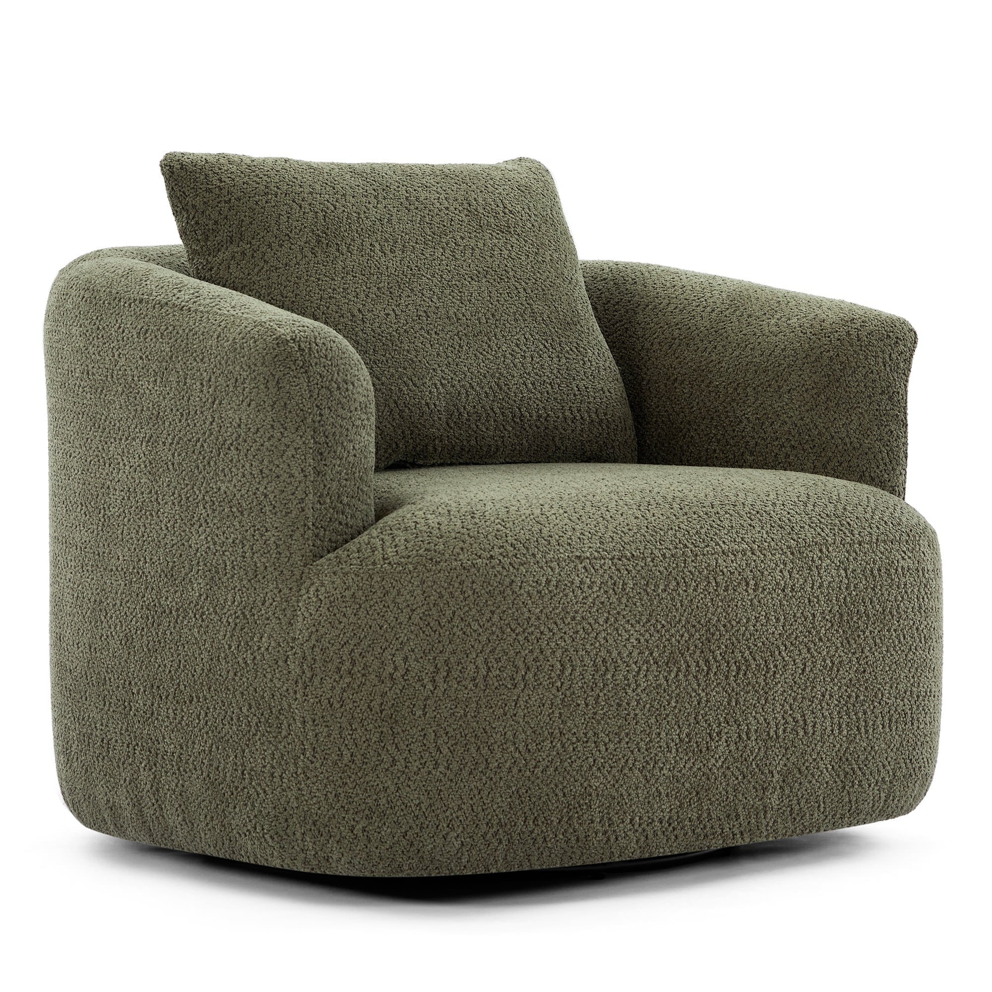 Fauteuil pivotant à 360°, fauteuil d'appoint en bouclette de 38,2 cm avec coussin décoratif, fauteuil-canapé rembourré de forme cylindrique avec accoudoirs incurvés