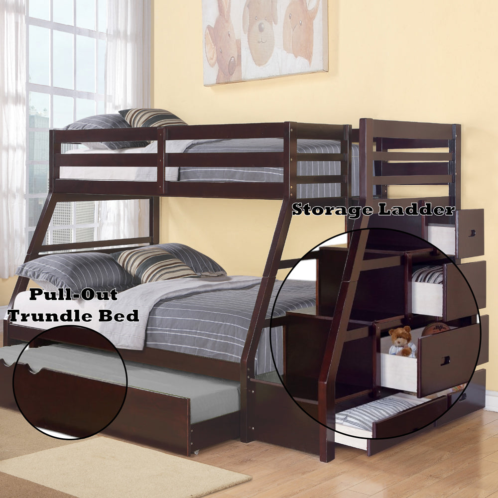 ACME Jason (Storage) Espresso Bunk Bed  (Twin | Full)  with Trundle (Full) & Storage Model 37015