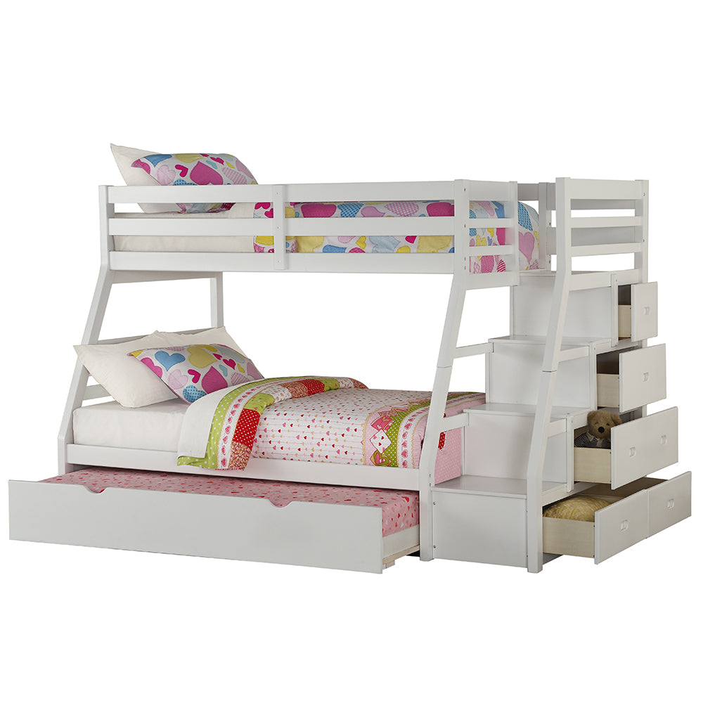 ACME Jason (Storage) White Bunk Bed  (Twin | Full)  with Trundle (Full) & Storage Model 37105