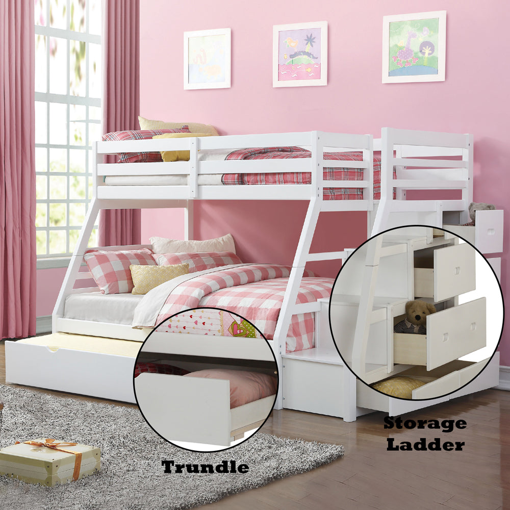 ACME Jason (Storage) White Bunk Bed  (Twin | Full)  with Trundle (Full) & Storage Model 37105
