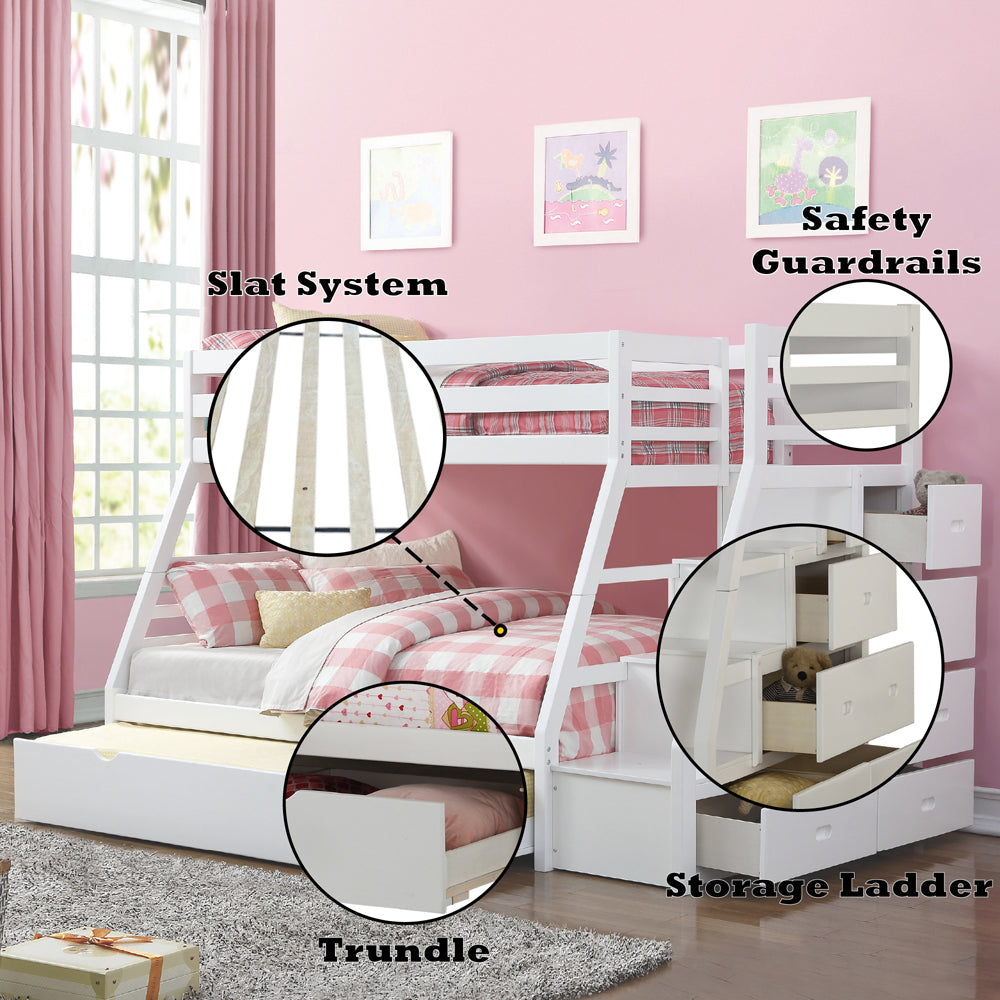 ACME Jason (Storage) White Bunk Bed  (Twin | Full)  with Trundle (Full) & Storage Model 37105