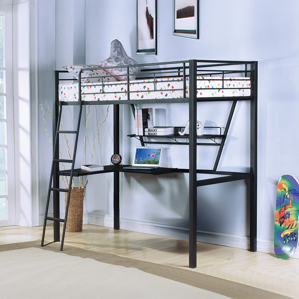 ACME Senon Silver & Black Twin Loft Bed with Desk Model 37275