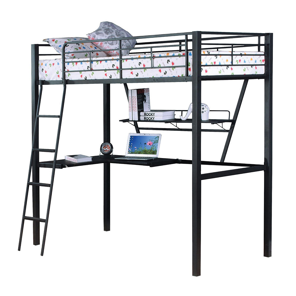 ACME Senon Silver & Black Twin Loft Bed with Desk Model 37275